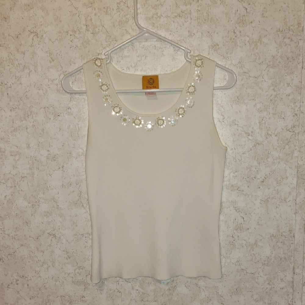 Ruby Rd White Embellished Fitted Tank Top - Picture 2 of 6
